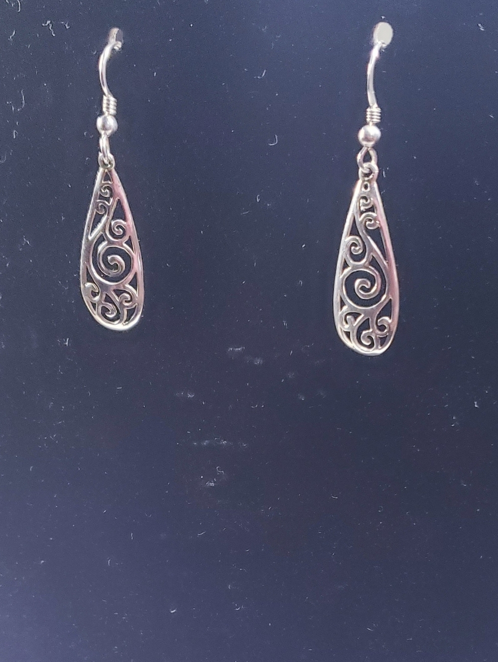 Filigree,Scrollwork Sterling Silver TearDrop Dangle Earrings.